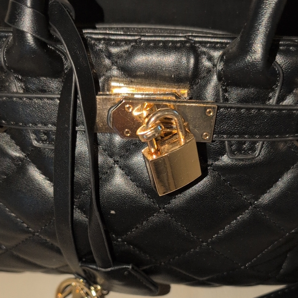 Badgley Mischka Black Quilted Satchel With Removable Crossbody Strap - Picture 3 of 9